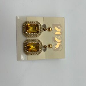 1928 Jewelry Earrings Womens OS Gold Amber‎ Emerald Cut Crystal Drop 56293 NEW